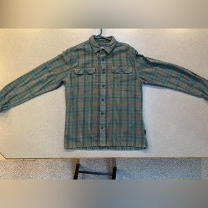 Patagonia Organic Cotton Mens Medium Long Sleeve Flannel Shirt Green/Gray